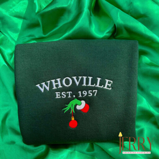 Grinch Embroidered Sweatshirt Whoville Est. 1957 Christmas