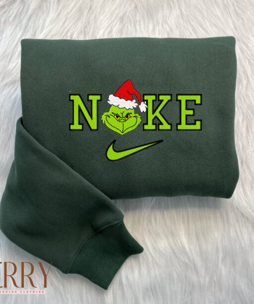 Grinch Face Christmas Nike Embroidered Sweatshirt