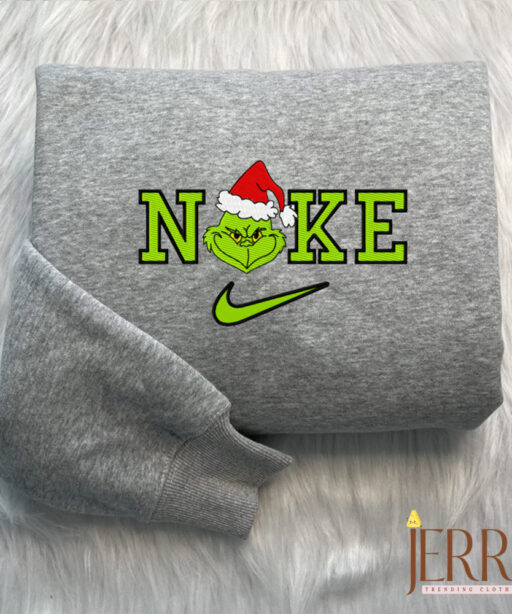 Grinch Face Christmas Nike Embroidered Sweatshirt