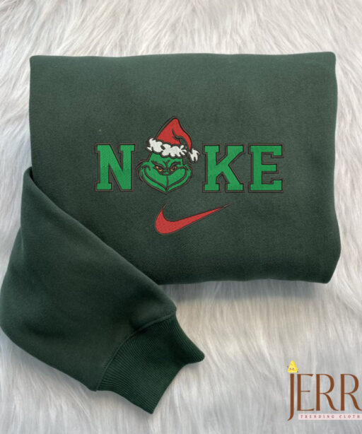 Grinch Face Christmas Nike Embroidered Sweatshirt, Grinch Christmas Sweatshirt
