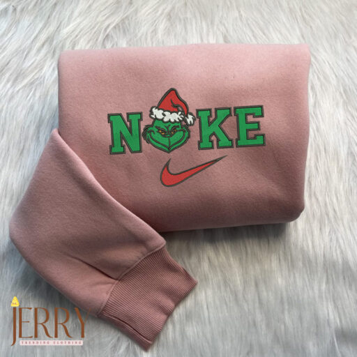 Grinch Face Christmas Nike Embroidered Sweatshirt, Grinch Christmas Sweatshirt