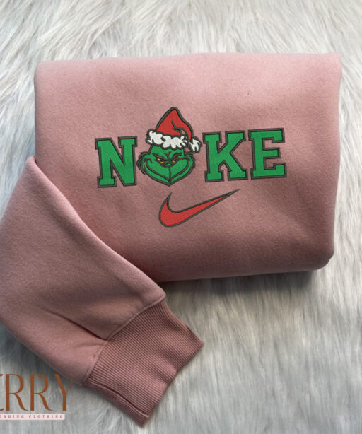 Grinch Face Christmas Nike Embroidered Sweatshirt, Grinch Christmas Sweatshirt