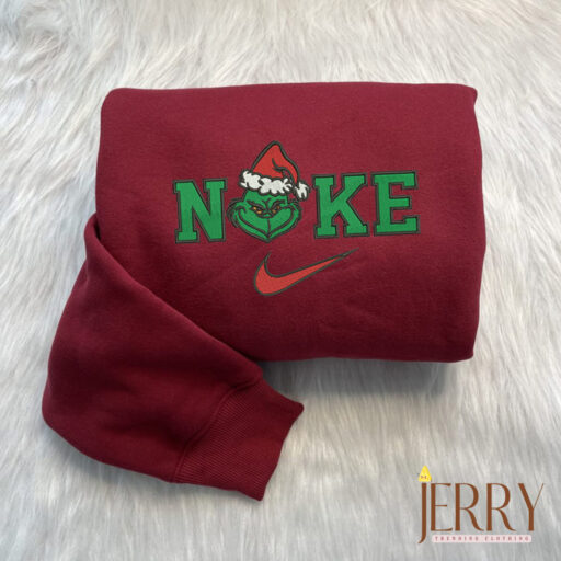 Grinch Face Christmas Nike Embroidered Sweatshirt, Grinch Christmas Sweatshirt