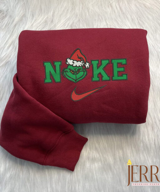 Grinch Face Christmas Nike Embroidered Sweatshirt, Grinch Christmas Sweatshirt