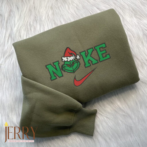 Grinch Face Christmas Nike Embroidered Sweatshirt, Grinch Christmas Sweatshirt