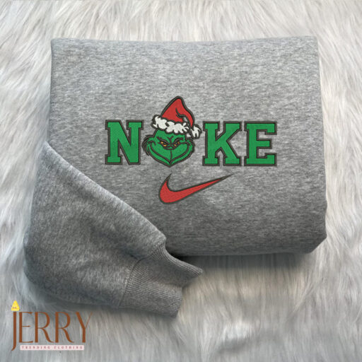 Grinch Face Christmas Nike Embroidered Sweatshirt, Grinch Christmas Sweatshirt