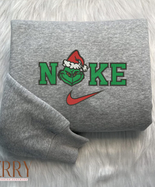 Grinch Face Christmas Nike Embroidered Sweatshirt, Grinch Christmas Sweatshirt