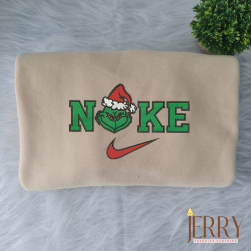 Grinch Face Christmas Nike Embroidered Sweatshirt, Grinch Christmas Sweatshirt