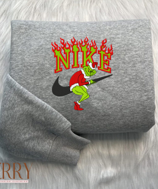 Grinch Steal Swoosh Christmas Nike Embroidered Sweatshirt