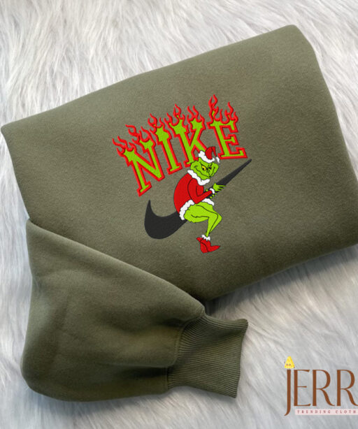 Grinch Steal Swoosh Christmas Nike Embroidered Sweatshirt