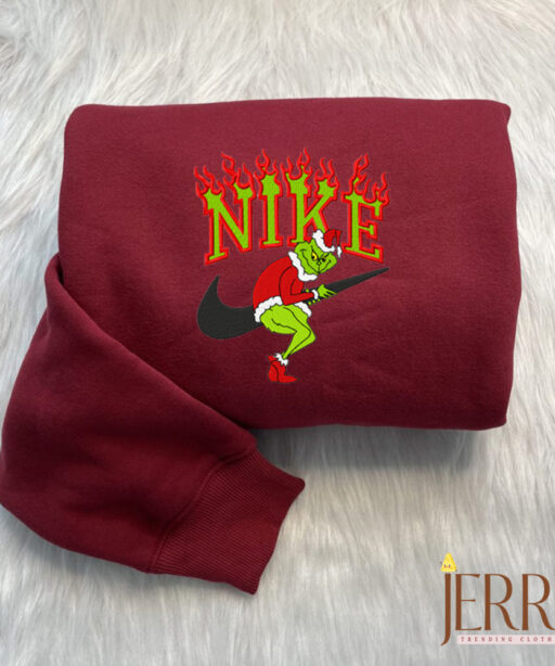 Grinch Steal Swoosh Christmas Nike Embroidered Sweatshirt