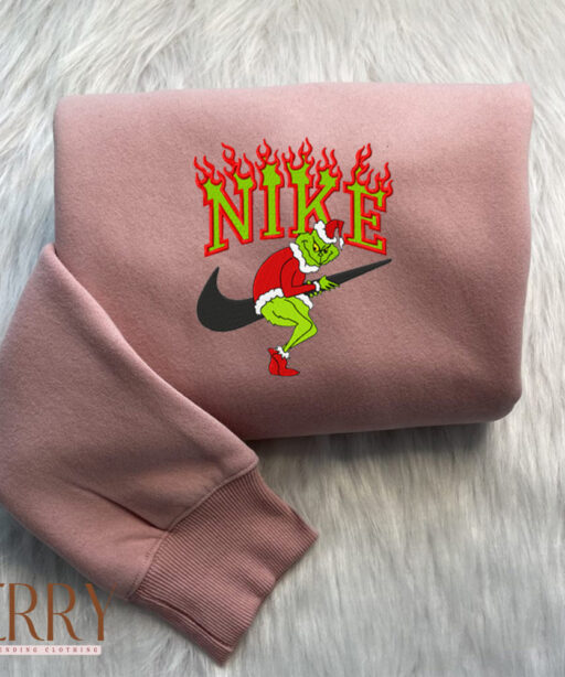 Grinch Steal Swoosh Christmas Nike Embroidered Sweatshirt