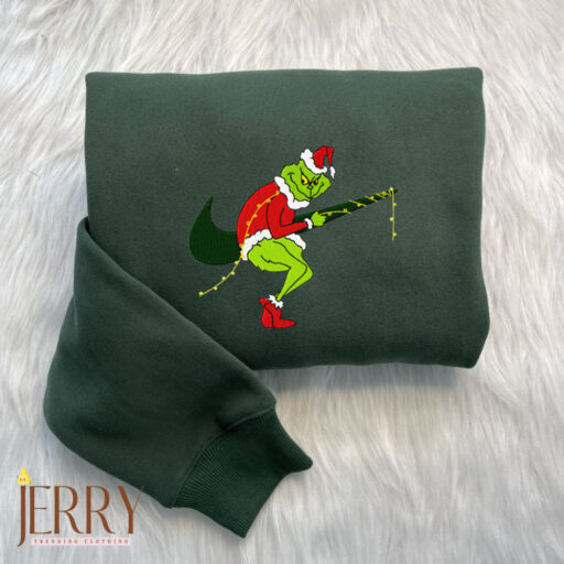 Grinch Steals Garland Nike Embroidered Sweatshirts, Grinch Christmas Sweatshirt