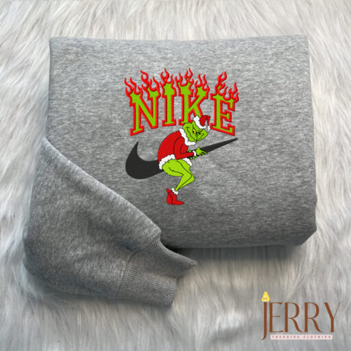 Grinch Steals Garland Nike Embroidered Sweatshirts, Grinch Christmas Sweatshirt