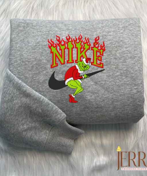 Grinch Steals Garland Nike Embroidered Sweatshirts, Grinch Christmas Sweatshirt