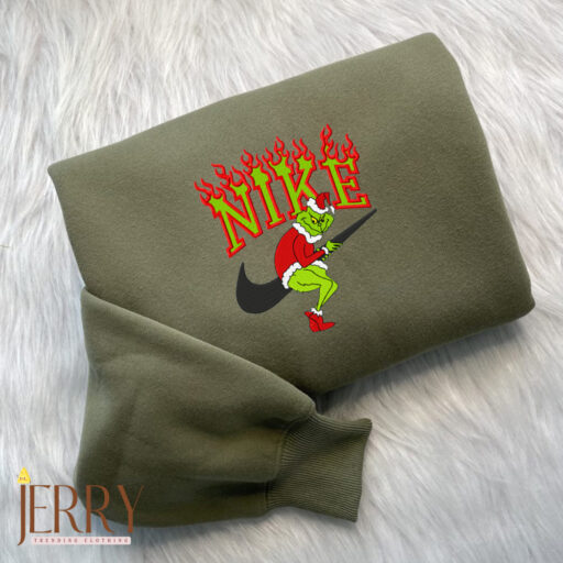 Grinch Steals Garland Nike Embroidered Sweatshirts, Grinch Christmas Sweatshirt