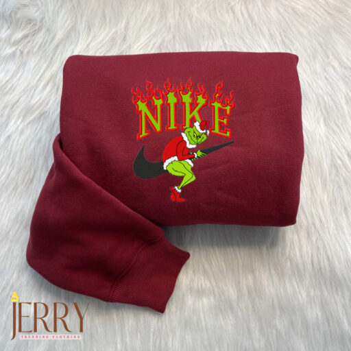 Grinch Steals Garland Nike Embroidered Sweatshirts, Grinch Christmas Sweatshirt