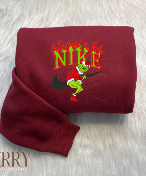 Grinch Steals Garland Nike Embroidered Sweatshirts, Grinch Christmas Sweatshirt