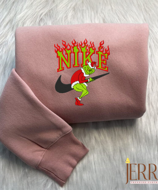 Grinch Steals Garland Nike Embroidered Sweatshirts, Grinch Christmas Sweatshirt