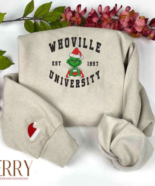 Grinch University Whoville Christmas Embroidered Sweatshirt