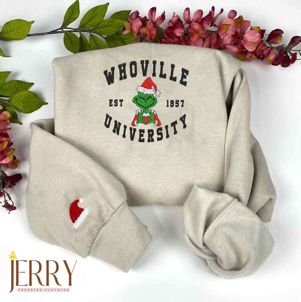 Grinch University Whoville Christmas Embroidered Sweatshirt