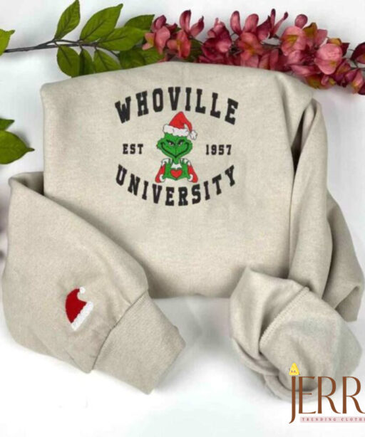 Grinch University Whoville Christmas Embroidered Sweatshirt