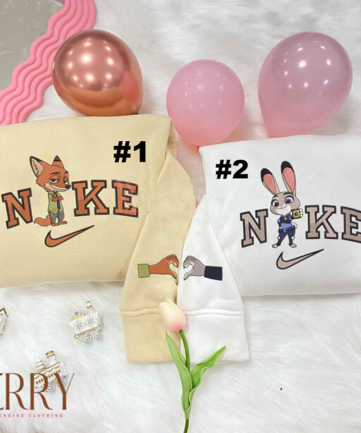 Judy Hopps And Nick Wilde Couple Disney Nike Embroidered Sweatshirts
