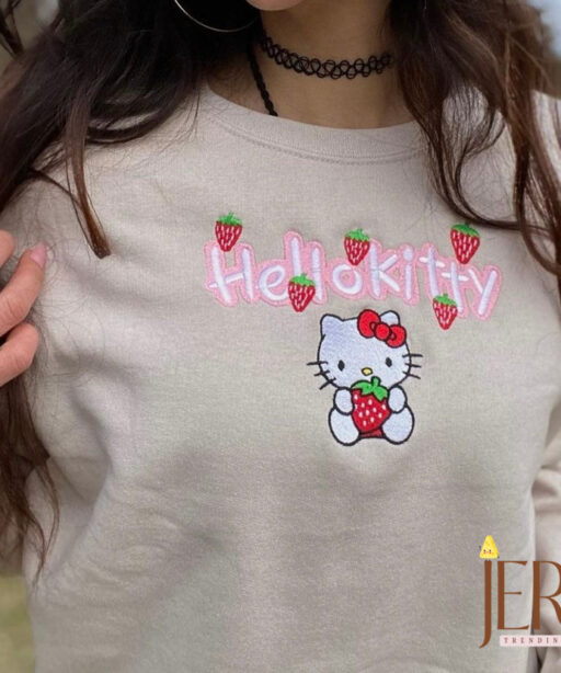 Kitty Flower Garden Spring Embroidery Crewneck Sweatshirt