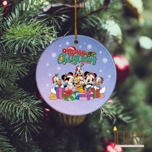 Merry Christmas Mickey and Friend Ceramic Circle Ornament, Disney Christmas Ornaments, Disney Xmas Decorations