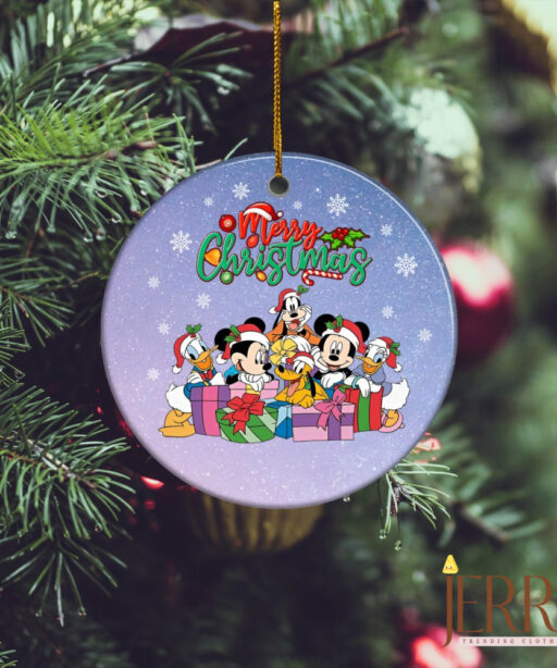 Merry Christmas Mickey and Friend Ceramic Circle Ornament, Disney Christmas Ornaments, Disney Xmas Decorations