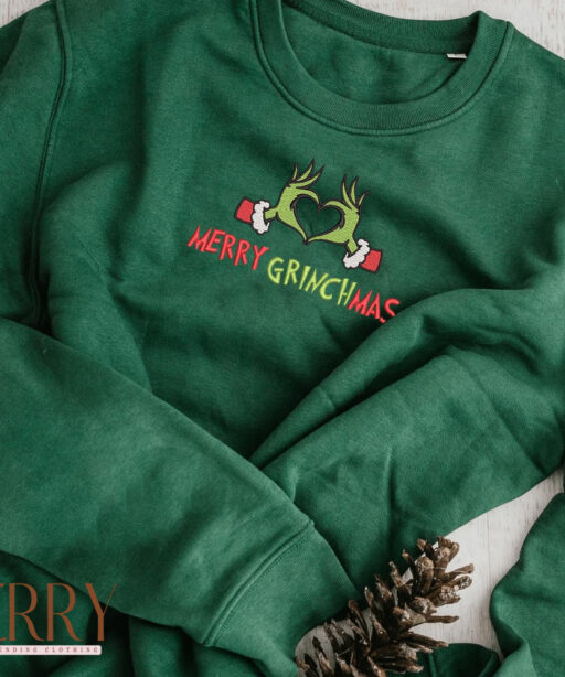 Merry Grinchmas Embroidered Sweatshirt, Grinch Shirt