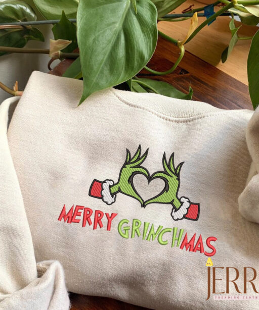 Merry Grinchmas Embroidered Sweatshirt, Grinch Shirt