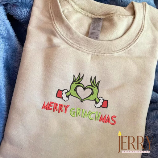 Merry Grinchmas Embroidered Sweatshirt, Grinch Shirt