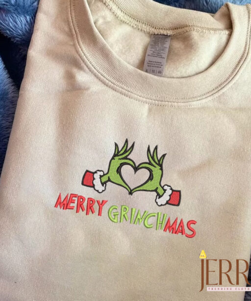 Merry Grinchmas Embroidered Sweatshirt, Grinch Shirt