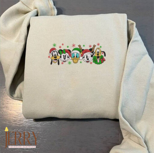 Mickey and Friends Embroidery Christmas Sweatshirt, All Disney Characters Christmas Sweatshirt, Disney Christmas Sweatshirts,Funny Christmas