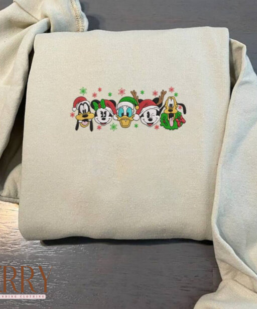 Mickey and Friends Embroidery Christmas Sweatshirt, All Disney Characters Christmas Sweatshirt, Disney Christmas Sweatshirts,Funny Christmas