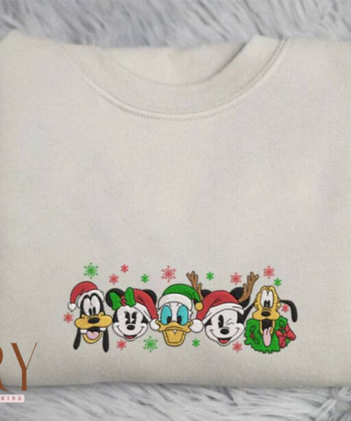 Mickey and Friends Embroidery Christmas Sweatshirt, All Disney Characters Christmas Sweatshirt, Disney Christmas Sweatshirts,Funny Christmas