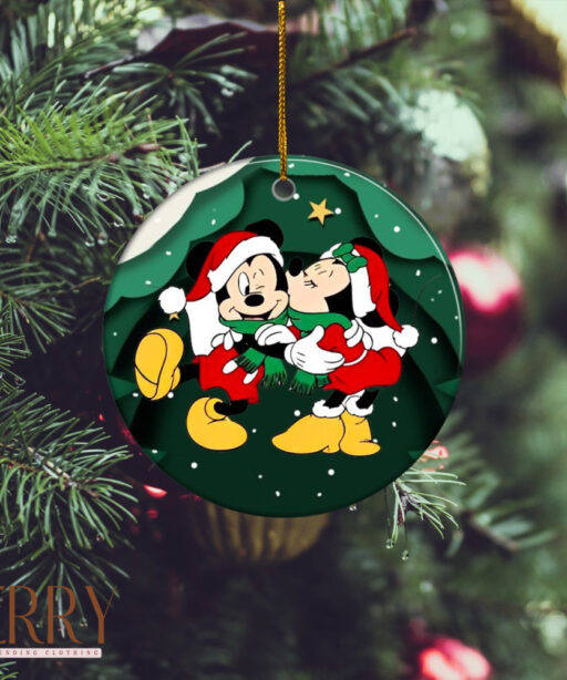 Minnie And Mickey Mouse Disney 100 Ceramic Circle Ornament, Disney Christmas Ornaments, Disney Christmas Decor
