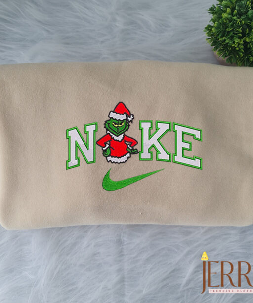Mrs And Mr Grinch Christmas Nike Embroidered Sweatshirt, Christmas Gift for Couple
