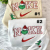 Mrs And Mr Grinch Face Christmas Nike Embroidered Sweatshirt, Christmas Gift for Couple