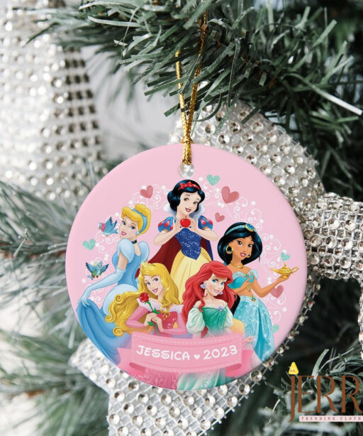 Princess Christmas Ornament, Disneyland Christmas Ornament, Personalized Princess Ornament, Kids Ornament, Round Princess Ornament For Kids