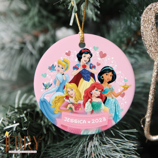 Princess Christmas Ornament, Disneyland Christmas Ornament, Personalized Princess Ornament, Kids Ornament, Round Princess Ornament For Kids