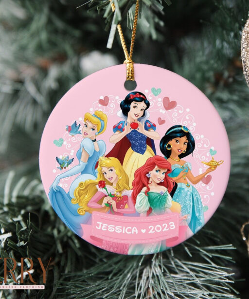 Princess Christmas Ornament, Disneyland Christmas Ornament, Personalized Princess Ornament, Kids Ornament, Round Princess Ornament For Kids