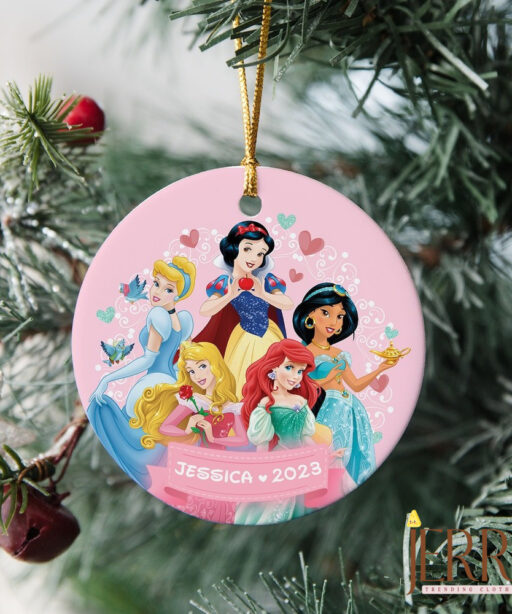 Princess Christmas Ornament, Disneyland Christmas Ornament, Personalized Princess Ornament, Kids Ornament, Round Princess Ornament For Kids