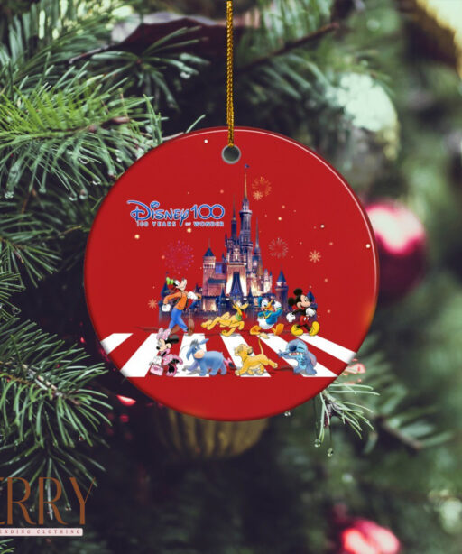 Red Disney 100 Years Of Wonder Ceramic Circle Ornament, Disney Christmas Ornaments, Disney Xmas Decorations