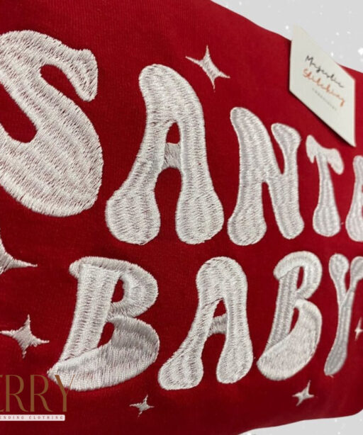 Santa Baby Embroidered X-mas Crew neck Sweatshirt, Christmas Sweater, Embroidery Christmas Sweatshirt