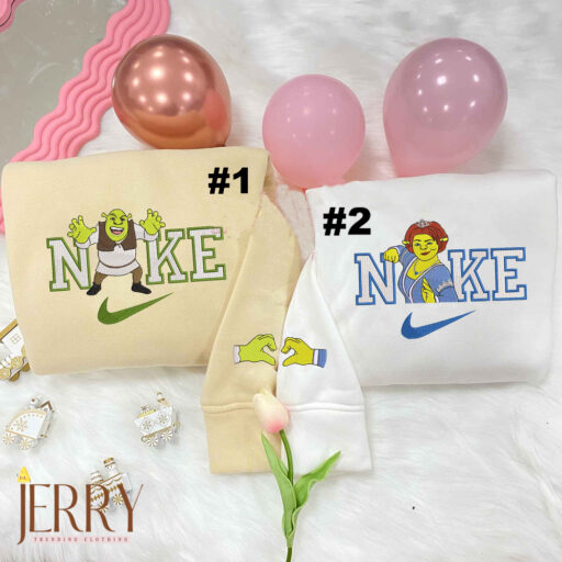 Shrek and Princess Fiona Couple Disney Nike Embroidered Sweatshirts