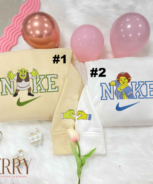 Shrek and Princess Fiona Couple Disney Nike Embroidered Sweatshirts