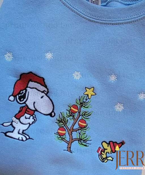 Snoopy Christmas Gratitude Embroidered Sweatshirt, Snoopy and Woodstock Christmas Embroidered Crewneck , Embroidered Snoopy Christmas Gift