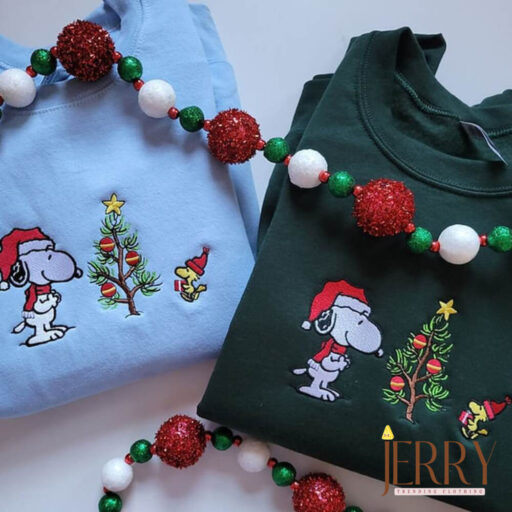 Snoopy Christmas Gratitude Embroidered Sweatshirt, Snoopy and Woodstock Christmas Embroidered Crewneck , Embroidered Snoopy Christmas Gift